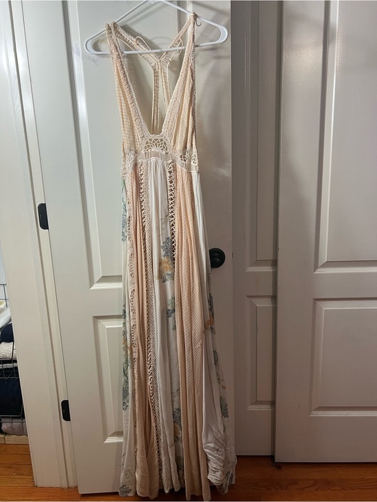 Free People Dresses & Skirts - Free People Cream & Floral Crochet-Trim Maxi Dress